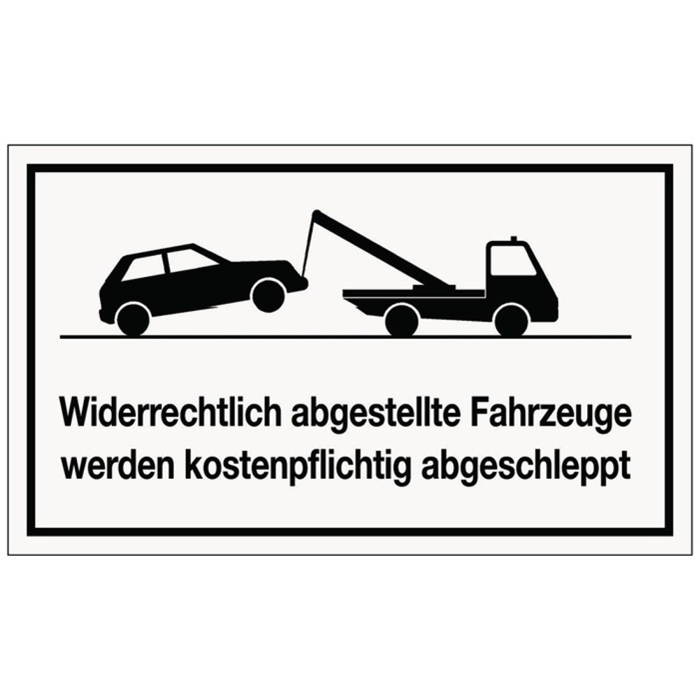 Produktabbildung: Hinweiszeichen, L250xB150 mm weiß schwarz, Widerrechtliches Parken, Kunststoff