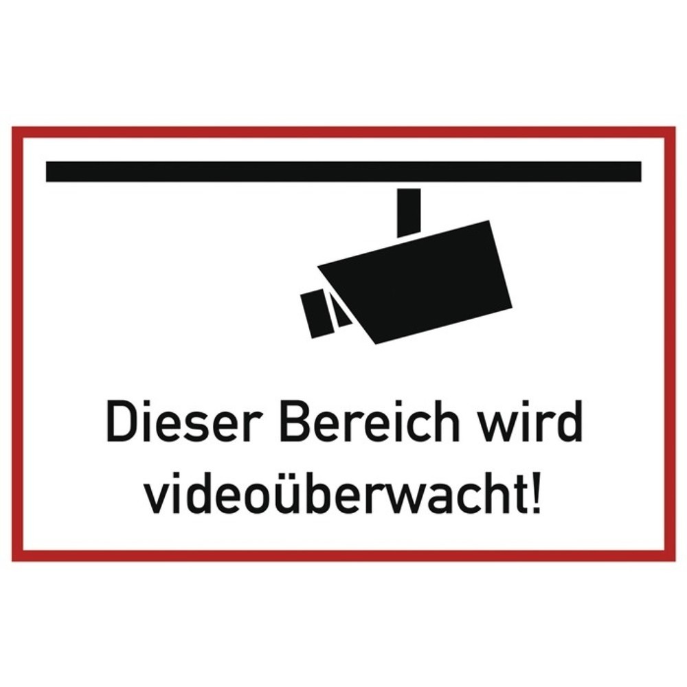 Produktabbildung: Hinweiszeichen, L300xB200 mm weiß schwarz, Videoüberwacht, Aluminium