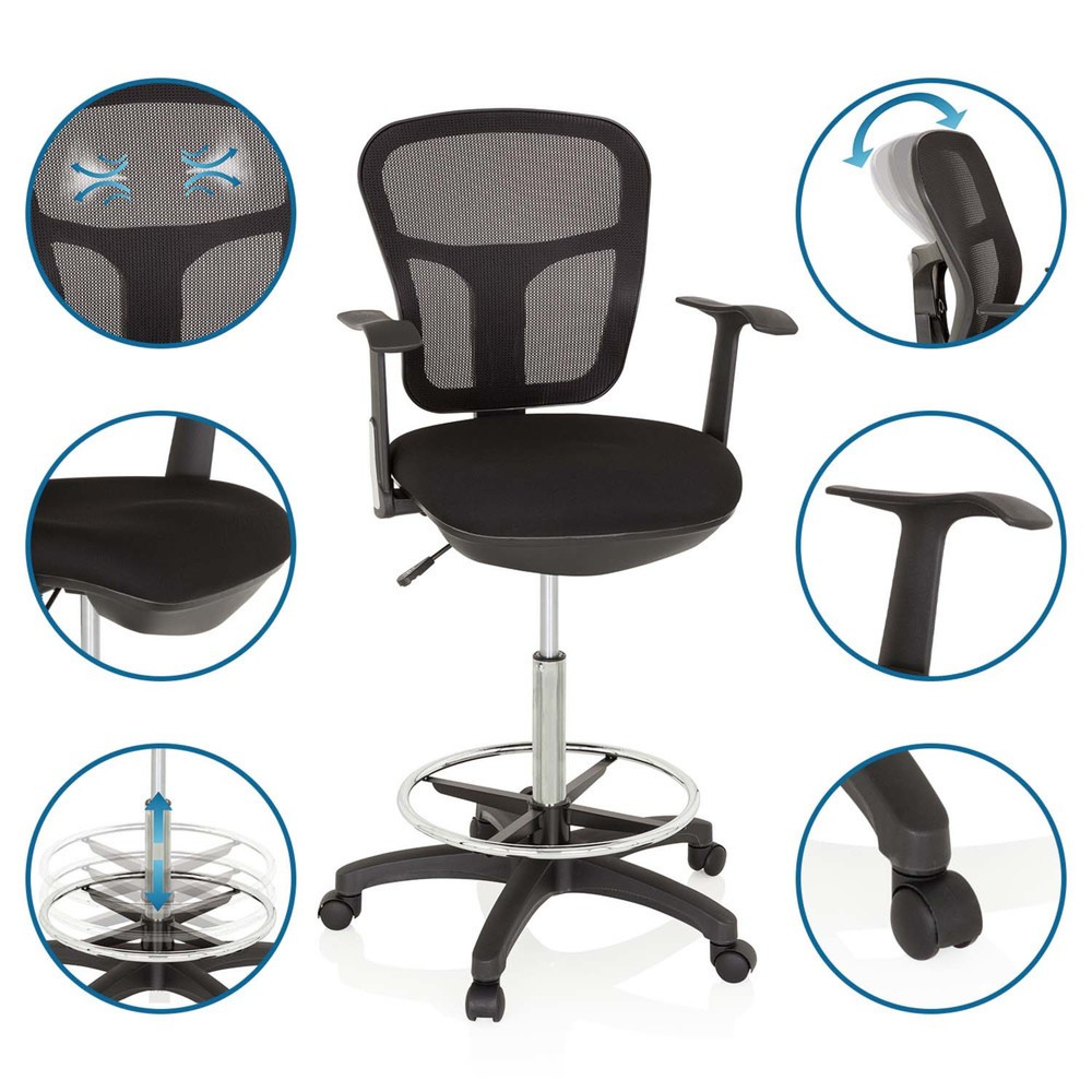 Produktabbildung Nr. 10: hjh OFFICE Arbeitsstuhl / Counterstuhl TOP WORK 108 Stoff/Netzstoff, schwarz