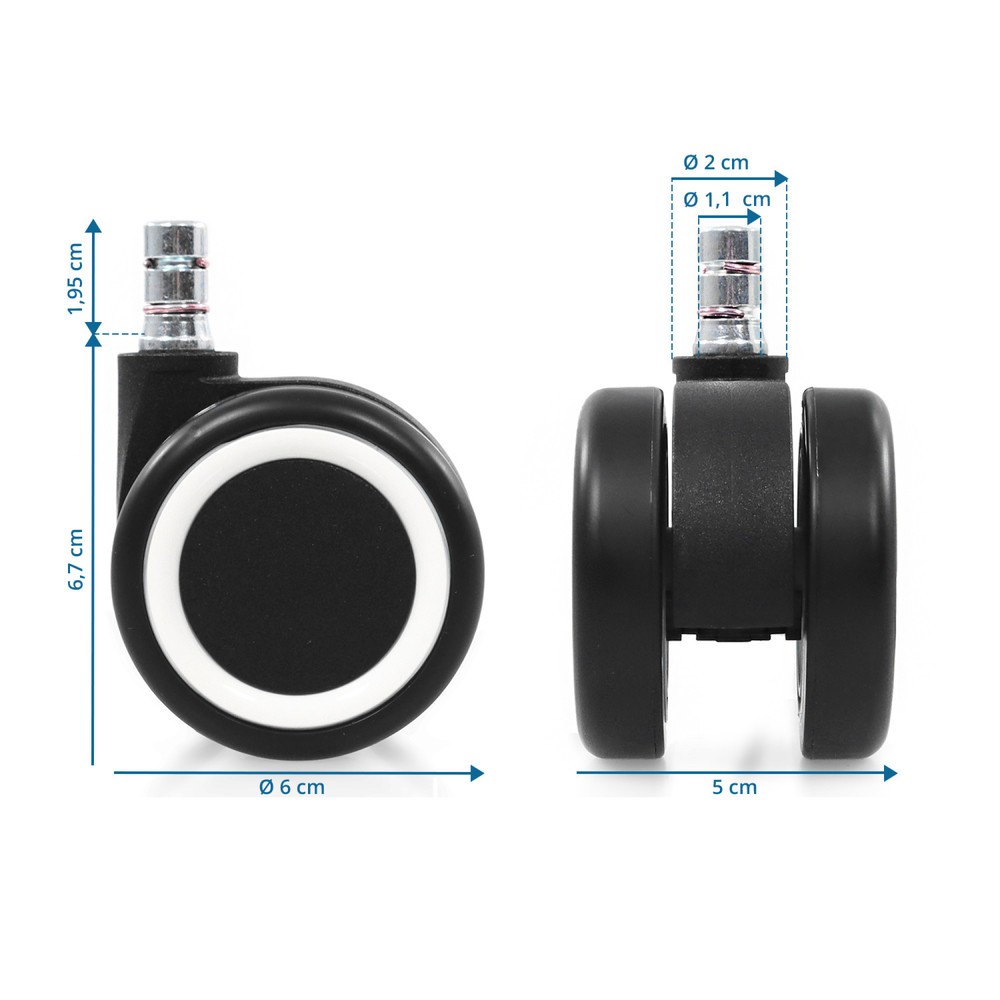 Produktabbildung Nr. 5: hjh OFFICE 5x Hartbodenrollen ROLO COLOR 60 11 mm / 60 mm Büro-Stuhl-Rollen für Hartböden (5er Pack), schwarz/weiß