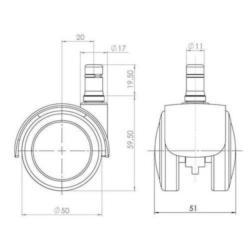 Produktabbildung Nr. 2: hjh OFFICE 5x Hartbodenrollen ROLO FIX sitzgebremst 11 mm / 50 mm Zinkdruckguss, (5er Pack)