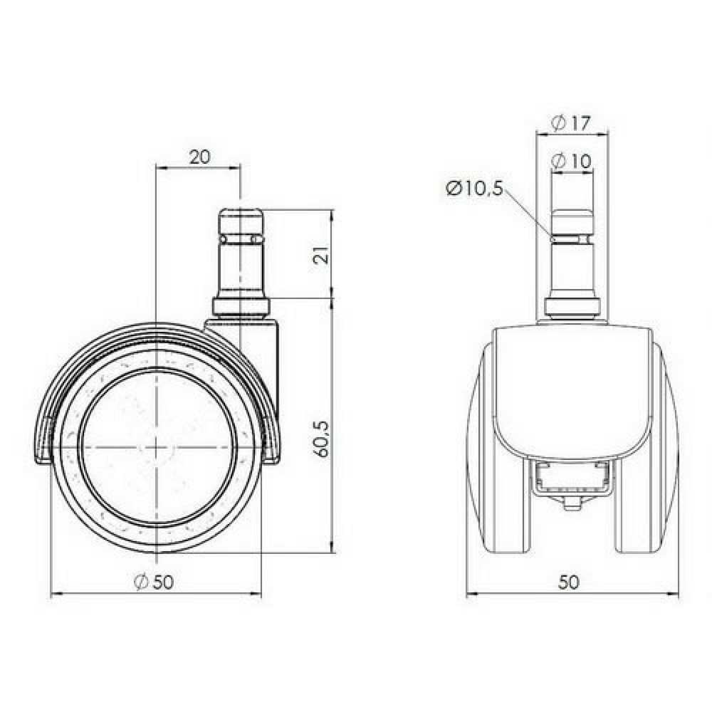 Produktabbildung Nr. 2: hjh OFFICE 5x Hartbodenrollen ROLO FIX sitzgebremst 10 mm / 50 mm Zinkdruckguss, (5er Pack)