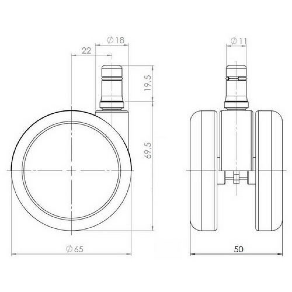 Produktabbildung Nr. 4: hjh OFFICE 5x ungebremste Rollen ROLO FREE für Hartböden 11 mm / 65 mm, (5er Pack)