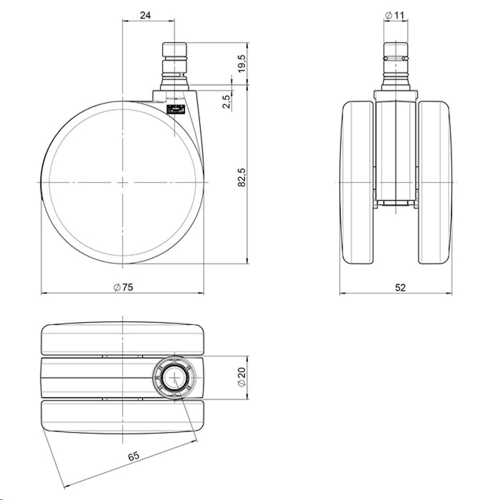 Produktabbildung Nr. 4: hjh OFFICE 5x Teppichrollen ROLO No-Noise 11 mm / 75mm Büro-Stuhl-Rollen für Teppich, (5er Pack)