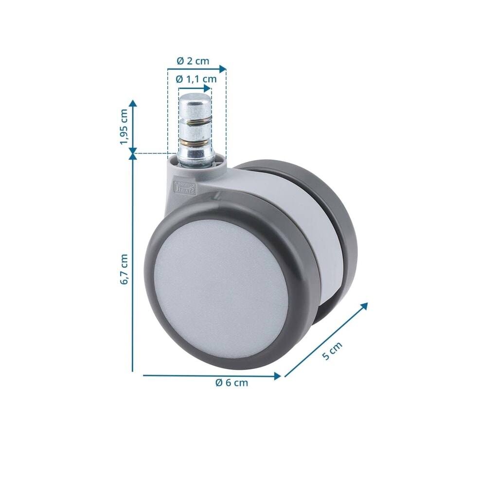 hjh OFFICE 5x Hartbodenrollen ROLO MOVE 60 No-Noise 11 mm / 60 mm (5er Pack) Büro-Stuhl-Rollen, weiß/grau Produktabbildung Nr. 5: hjh OFFICE 5x Hartbodenrollen ROLO MOVE 60 No-Noise 11 mm / 60 mm (5er Pack) Büro-Stuhl-Rollen, weiß/grau
