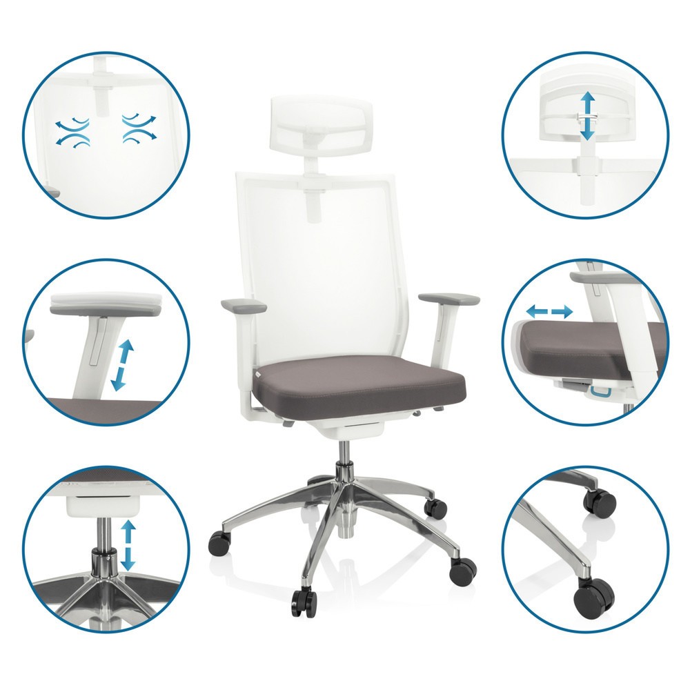 Produktabbildung Nr. 4: hjh OFFICE Bürostuhl / Drehstuhl ASPEN WHITE PRO Netzstoff transparent / Sitz Stoff, grau