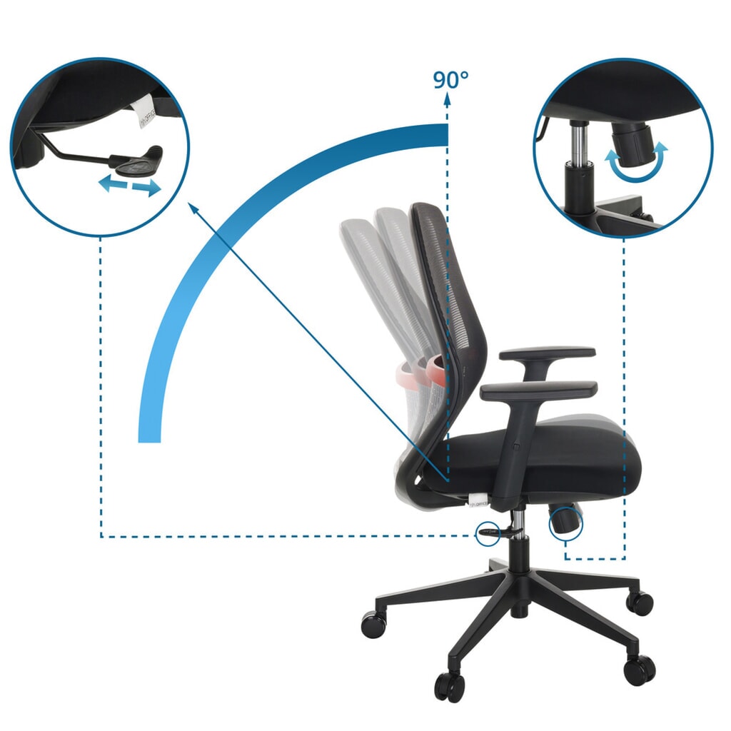 hjh OFFICE Bürostuhl / Drehstuhl CARLOW I Netzstoff / Stoff, schwarz Produktabbildung Nr. 3: hjh OFFICE Bürostuhl / Drehstuhl CARLOW I Netzstoff / Stoff, schwarz