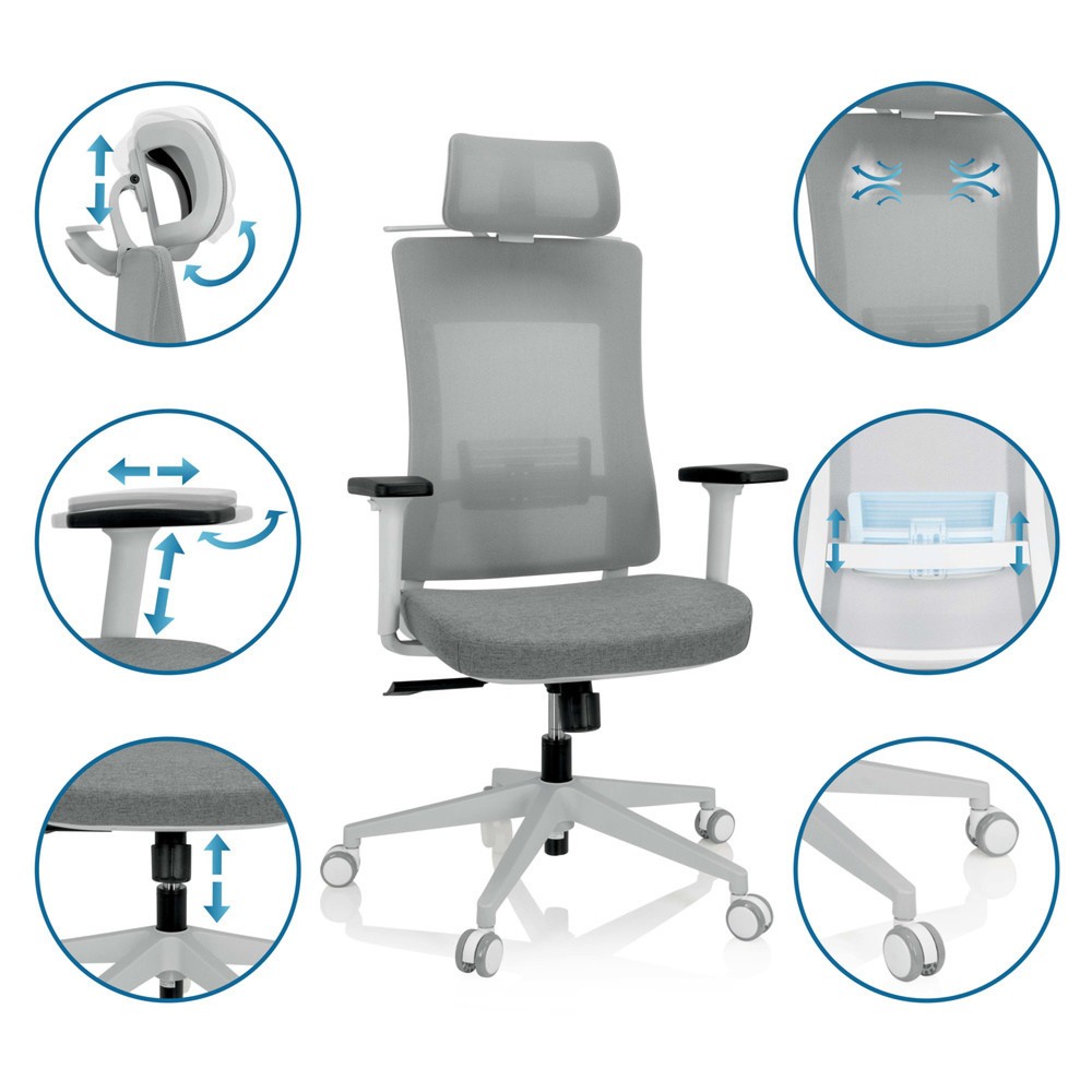Produktabbildung Nr. 6: hjh OFFICE Bürostuhl / Drehstuhl COMFIO WMH Netzstoff / Stoff, grau