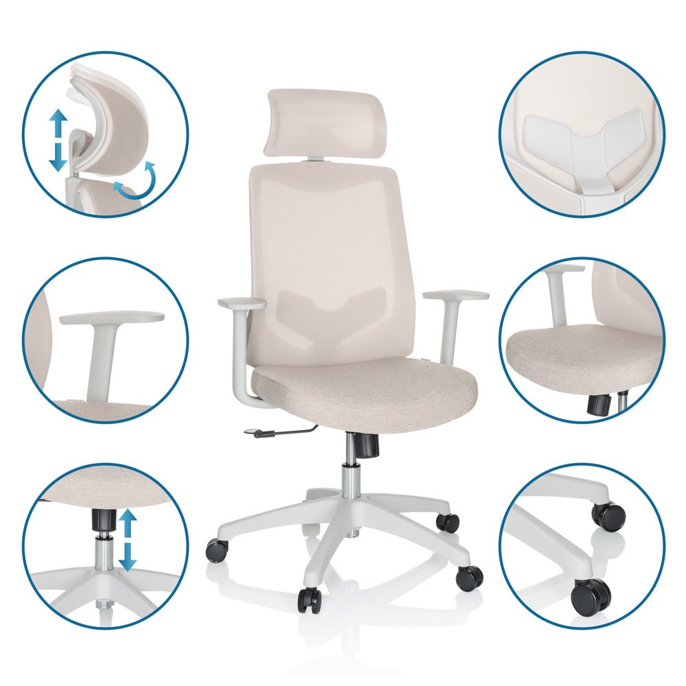 Produktabbildung Nr. 3: hjh OFFICE Bürostuhl / Drehstuhl MIKEO W Netzstoff / Stoff, beige