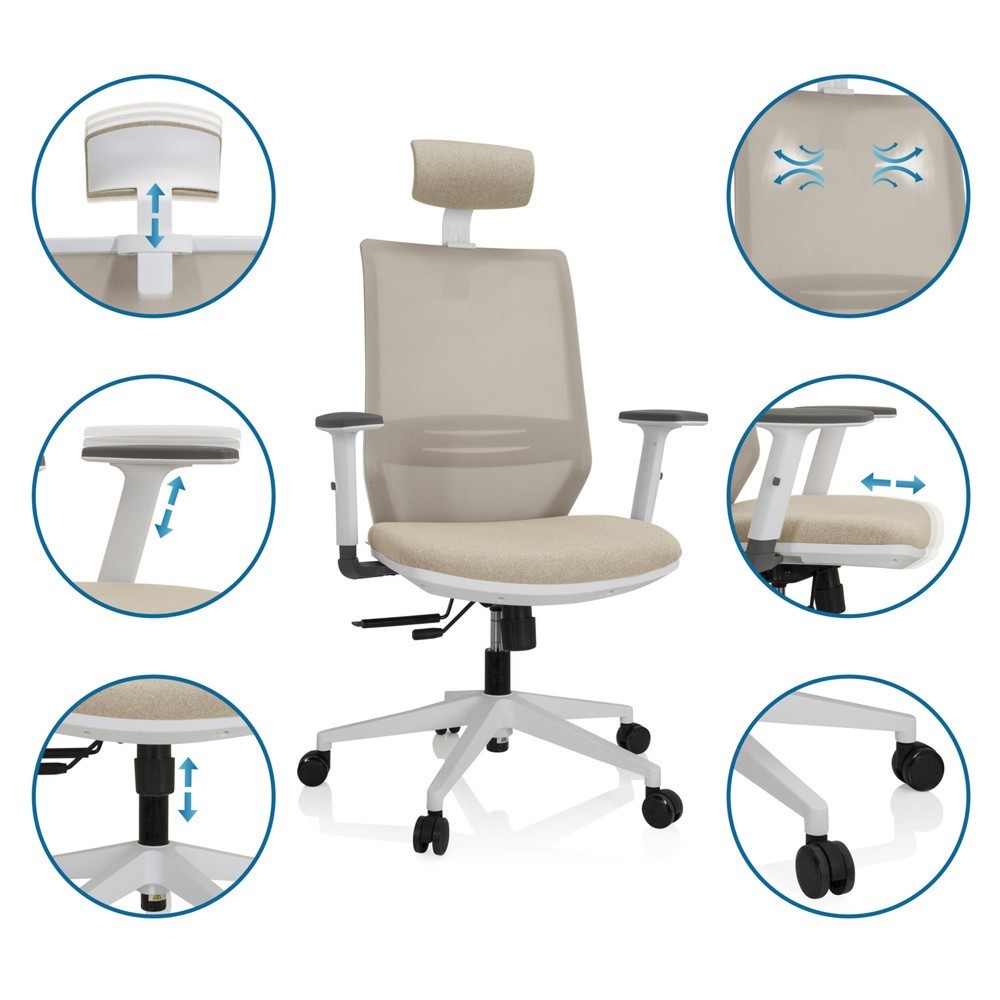 Produktabbildung Nr. 3: hjh OFFICE Bürostuhl / Drehstuhl PROFONDO PRO W Netzstoff / Stoff, beige