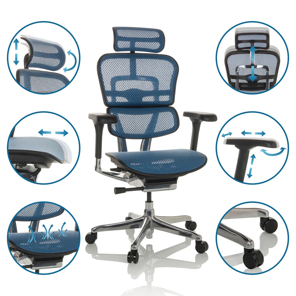 Produktabbildung Nr. 3: hjh OFFICE Chefsessel ERGOHUMAN GEN2, Tragkraft 150 kg, Netzstoff, Sitzhöhe 480 - 590 mm, blau