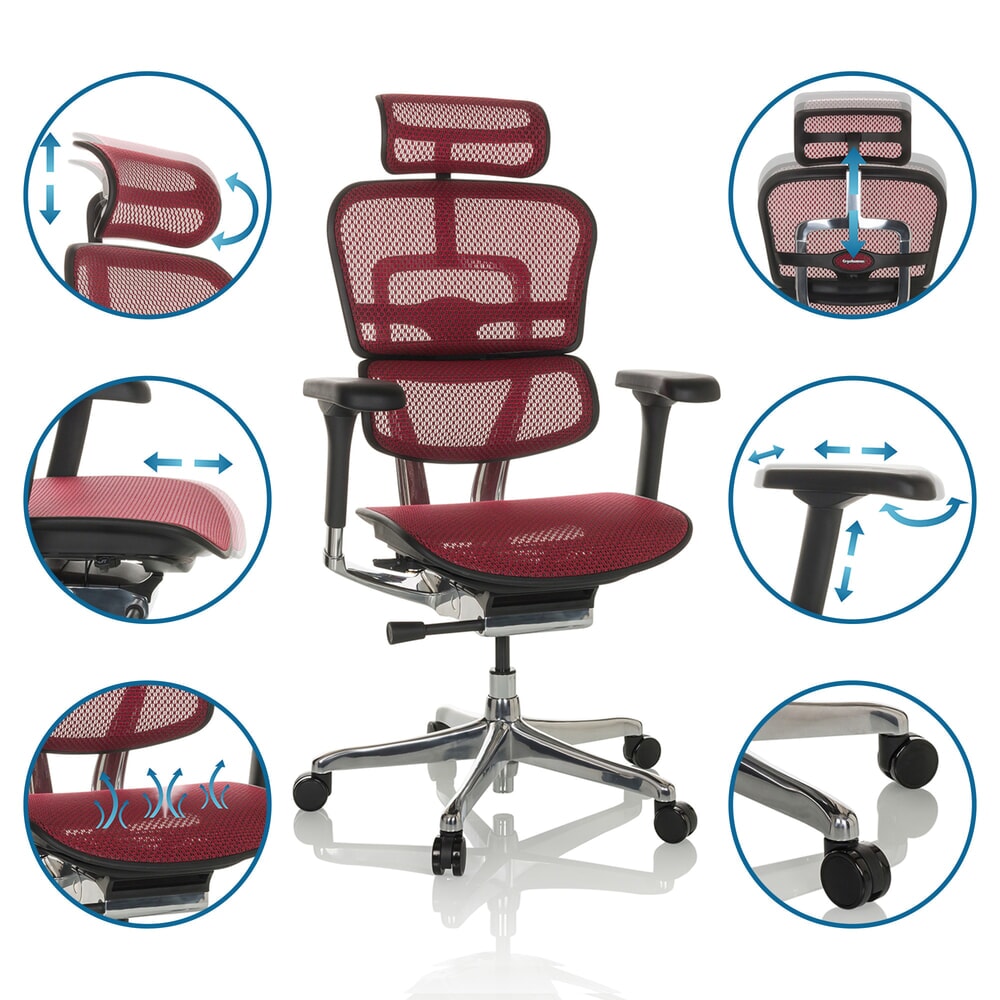 Produktabbildung Nr. 3: hjh OFFICE Chefsessel ERGOHUMAN GEN2, Tragkraft 150 kg, Netzstoff, Sitzhöhe 480 - 590 mm, rot