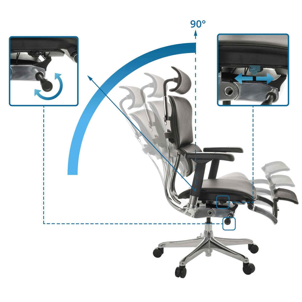 Produktabbildung Nr. 2: hjh OFFICE Chefsessel ERGOHUMAN PLUS LEGPRO GEN2, Tragkraft 150 kg, mit Beinablage, Leder, Sitzhöhe 450 - 560 mm, schwarz