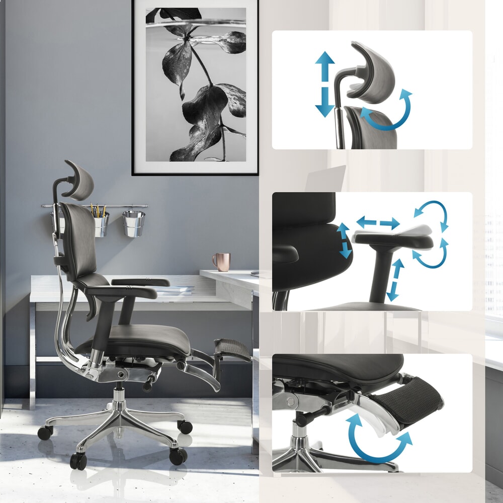 Produktabbildung Nr. 3: hjh OFFICE Chefsessel ERGOHUMAN PLUS LEGPRO GEN2, Tragkraft 150 kg, mit Beinablage, Leder, Sitzhöhe 450 - 560 mm, schwarz