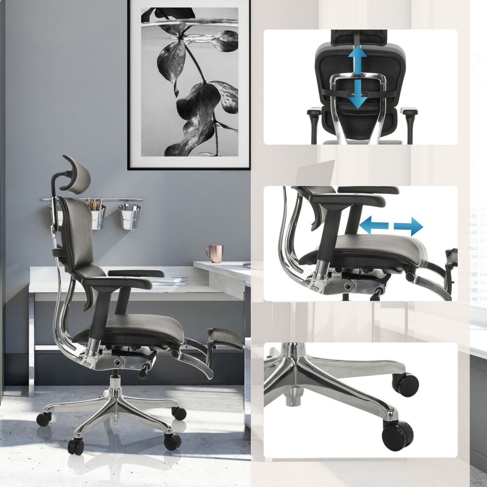 Produktabbildung Nr. 4: hjh OFFICE Chefsessel ERGOHUMAN PLUS LEGPRO GEN2, Tragkraft 150 kg, mit Beinablage, Leder, Sitzhöhe 450 - 560 mm, schwarz
