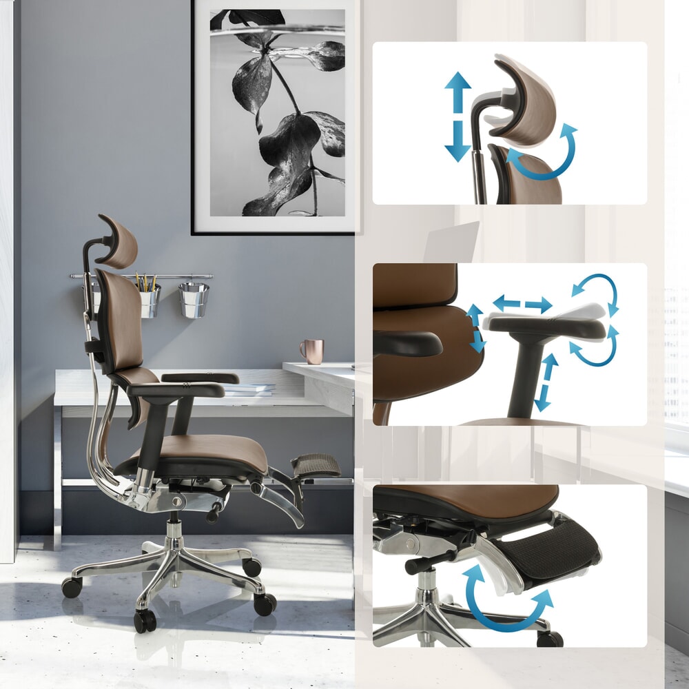 Produktabbildung Nr. 3: hjh OFFICE Chefsessel ERGOHUMAN PLUS LEGPRO GEN2, Tragkraft 150 kg, mit Beinablage, Leder, Sitzhöhe 450 - 560 mm, braun