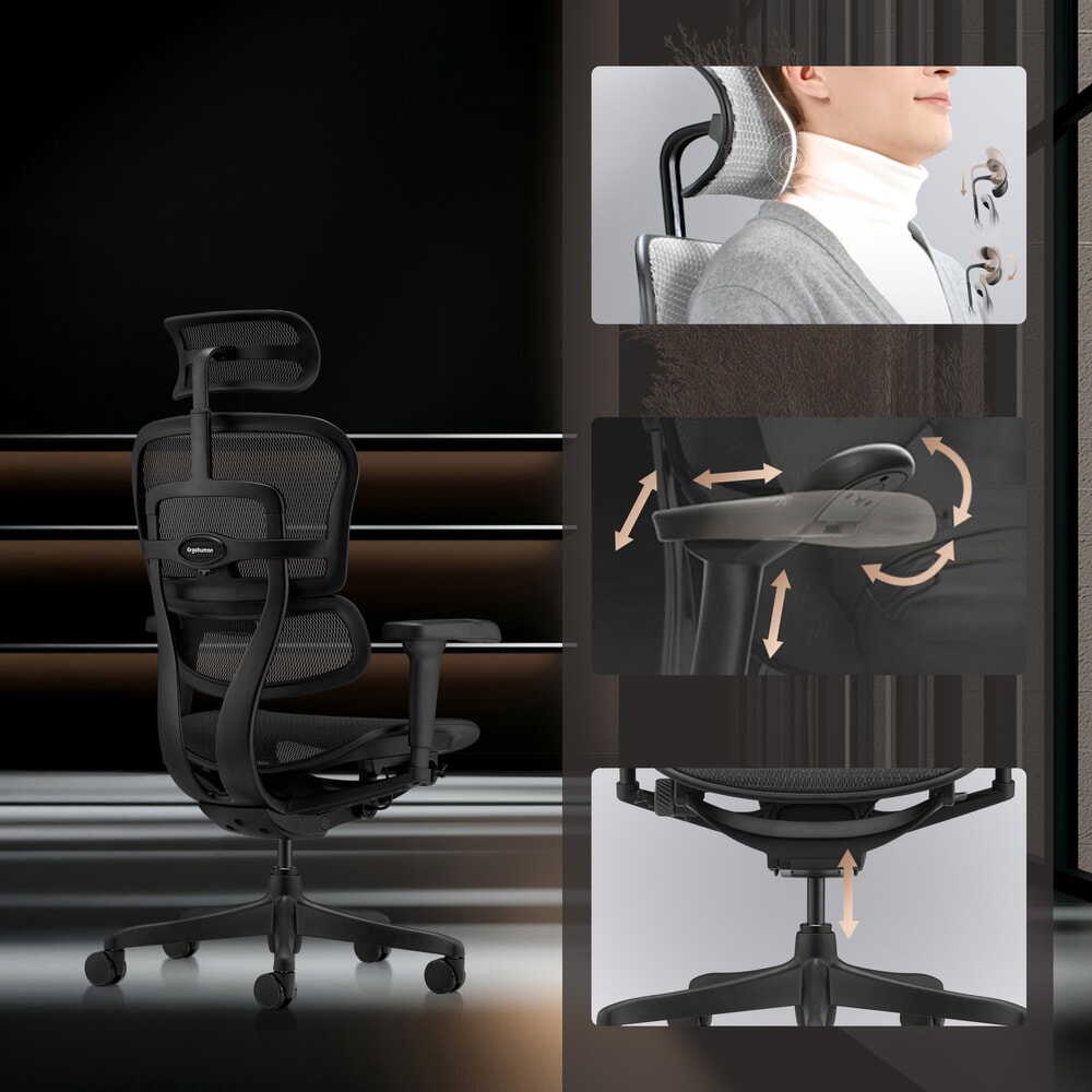 Produktabbildung Nr. 3: hjh OFFICE Chefsessel ERGOHUMAN SIGNATURE GEN2, Netzrückenlehne, Tragkraft 120 kg, Sitzhöhe 490 - 590 mm, schwarz