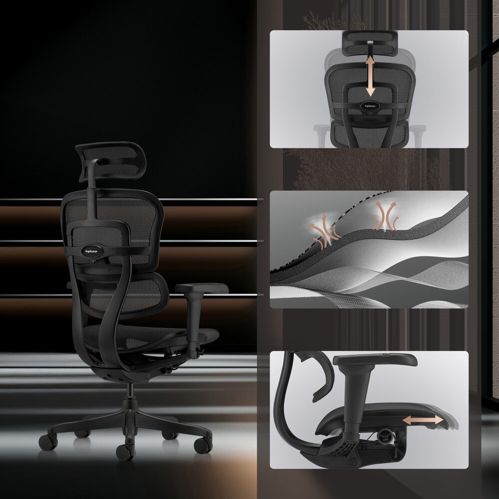Produktabbildung Nr. 4: hjh OFFICE Chefsessel ERGOHUMAN SIGNATURE GEN2, Netzrückenlehne, Tragkraft 120 kg, Sitzhöhe 490 - 590 mm, schwarz