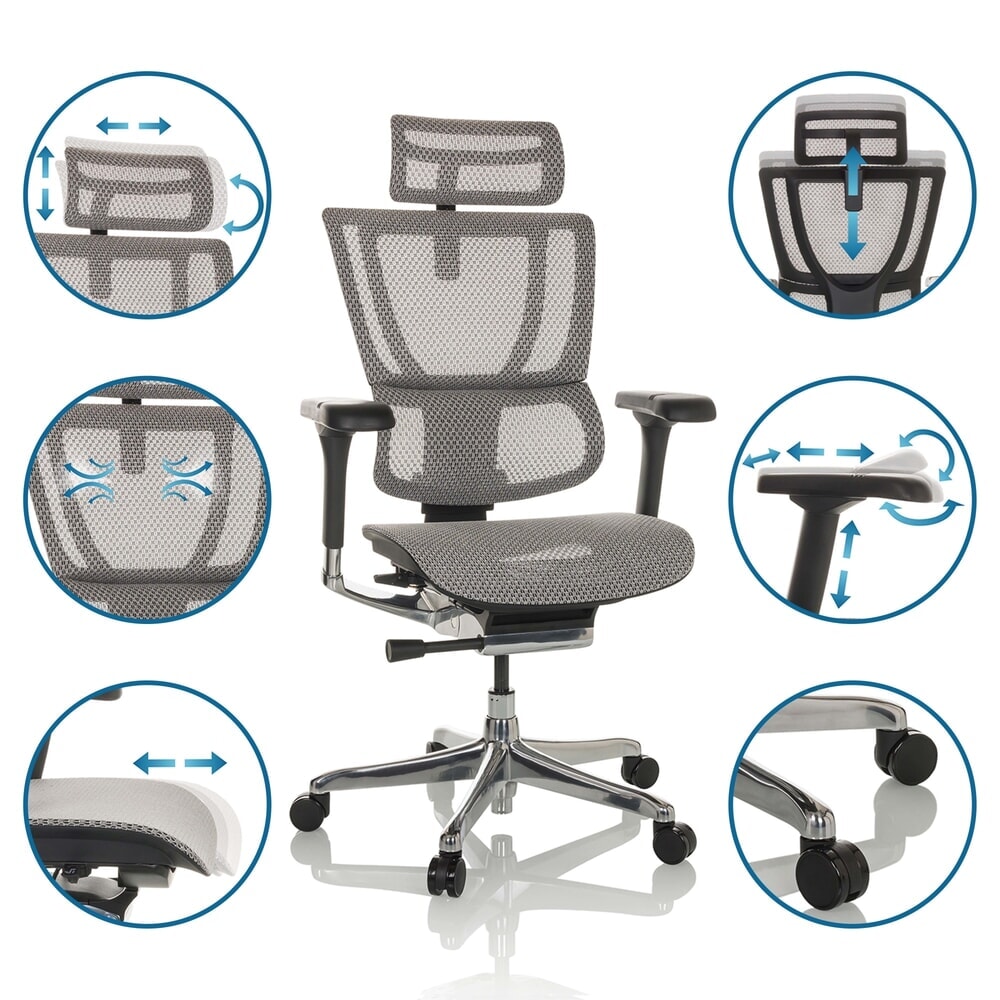 Produktabbildung Nr. 3: hjh OFFICE Chefsessel ERGOHUMAN SLIM GEN2, mit flexibler Rückenlehne, Tragkraft 150 kg, hellgrau, Armlehne schwarz