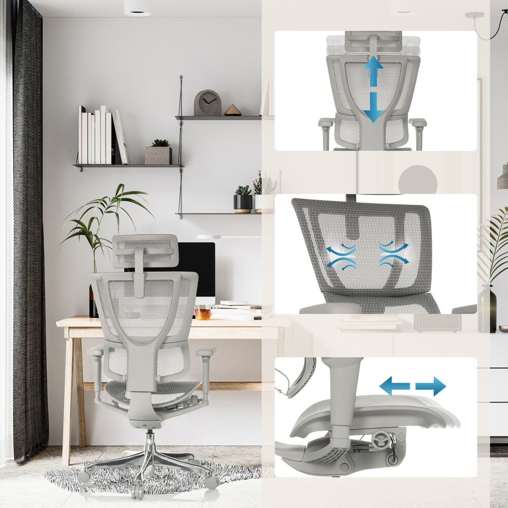 Produktabbildung Nr. 4: hjh OFFICE Chefsessel ERGOHUMAN SLIM ULTRA GEN2, mit flexibler Rückenlehne, Tragkraft 120 kg, Höhe 1160 - 1350 mm, Netzstoffsitz, grau