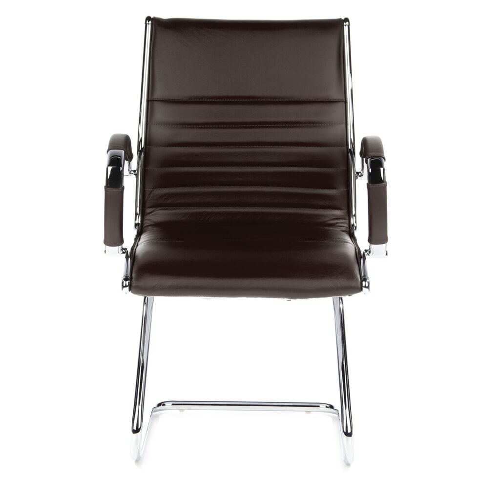 Produktabbildung: hjh OFFICE Konferenzstuhl / Freischwinger / PARMA V Leder, braun Chrom