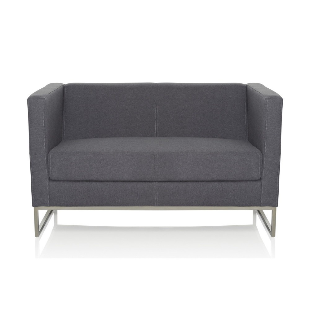 Produktabbildung Nr. 1: hjh OFFICE Loungesofa BARBADOS Gestell Edelstahl Stoff, 2-Sitzer, dunkelgrau