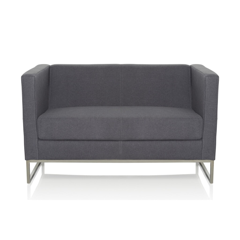 Produktabbildung: hjh OFFICE Loungesofa BARBADOS Gestell Edelstahl Stoff, 2-Sitzer, dunkelgrau