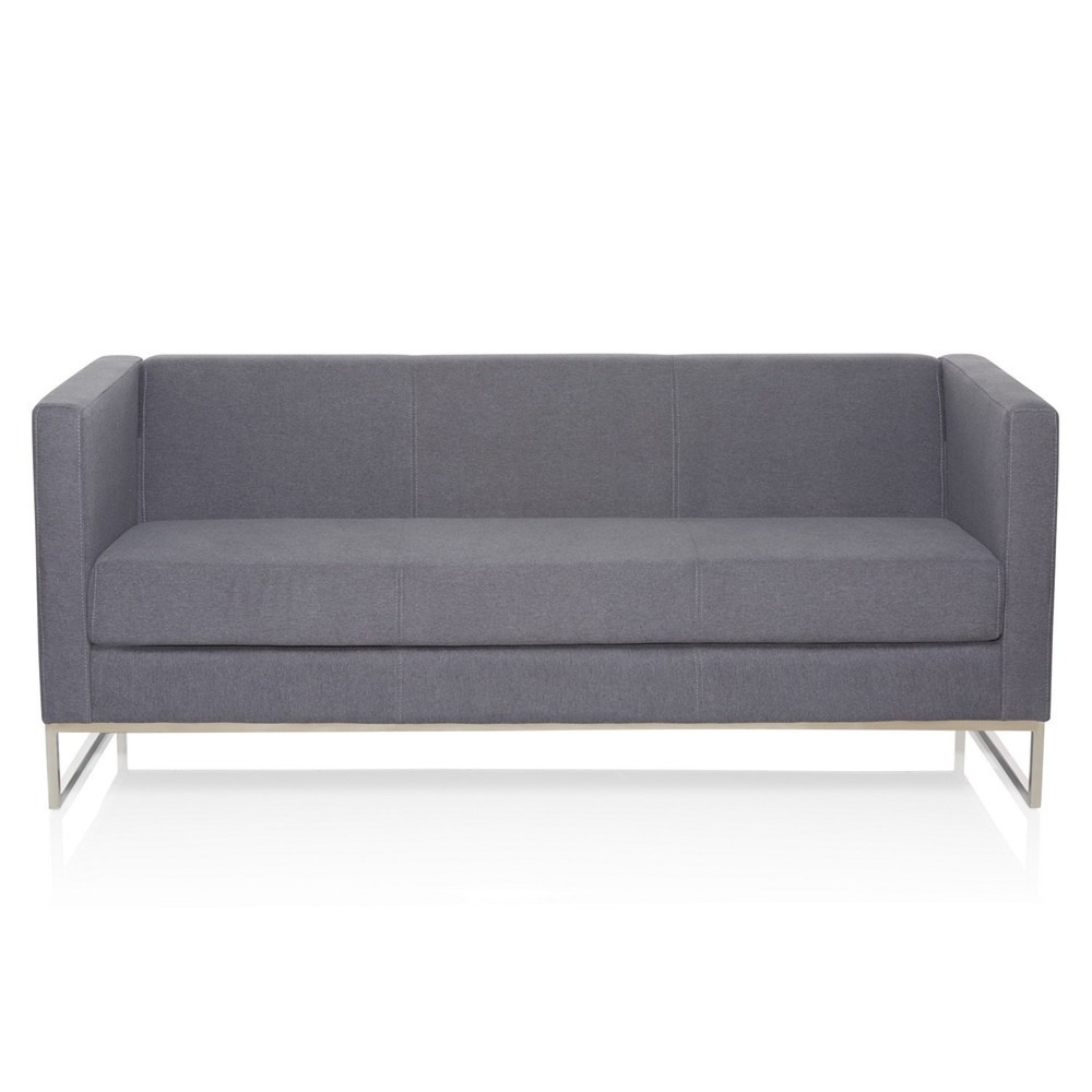 Produktabbildung: hjh OFFICE Loungesofa BARBADOS Gestell Edelstahl Stoff, 3-Sitzer, dunkelgrau