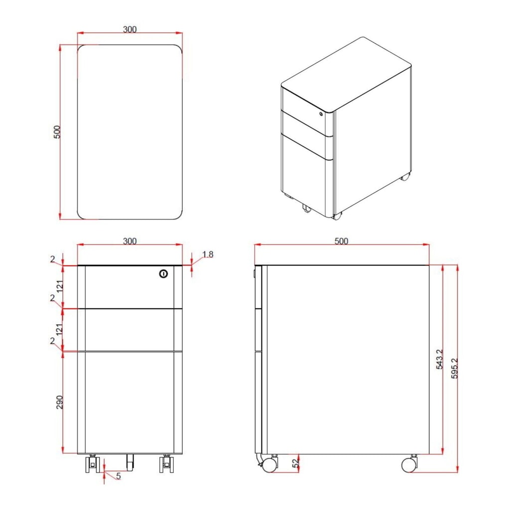 Produktabbildung Nr. 2: hjh OFFICE Rollcontainer COLOR I Metall, weiß / grau