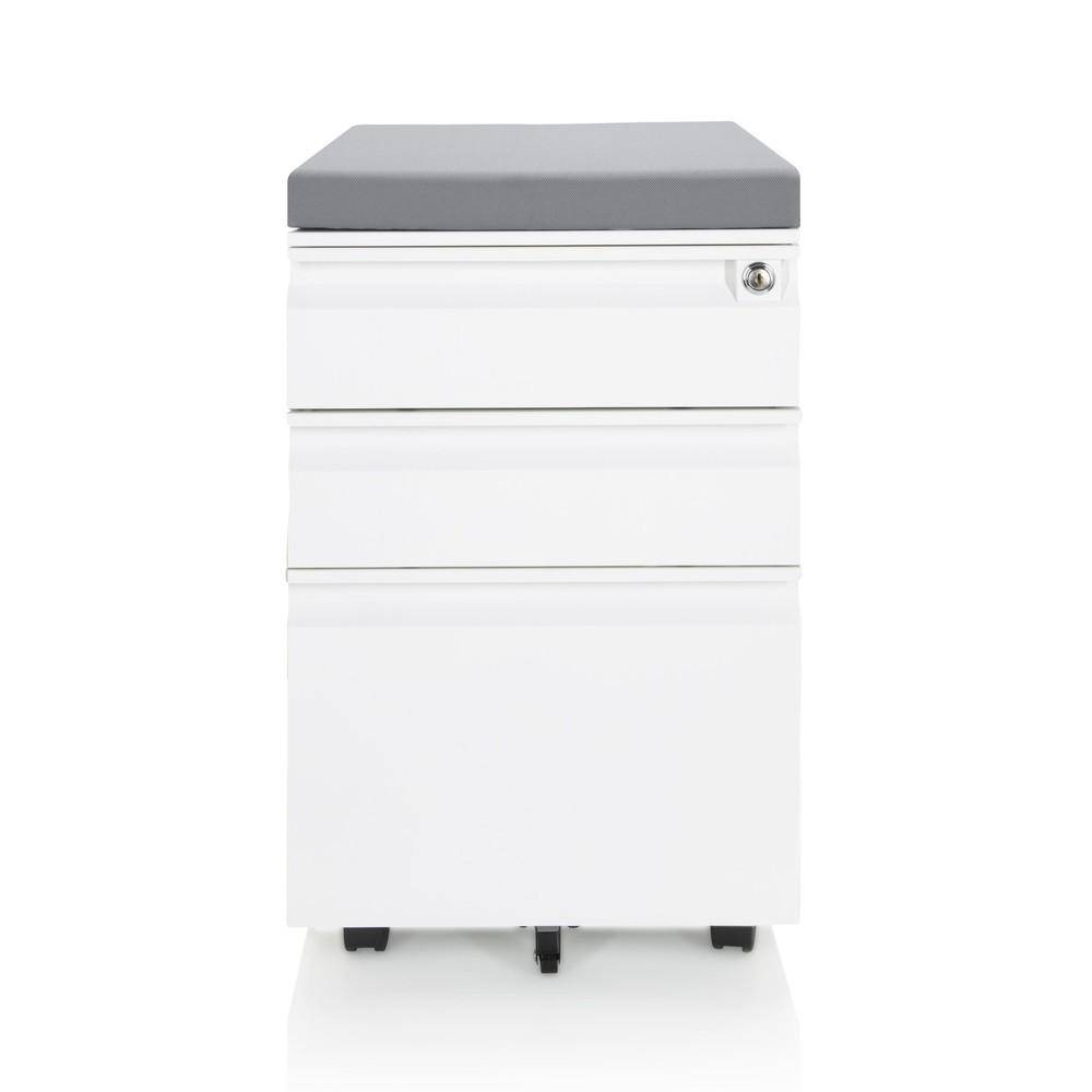 Produktabbildung: hjh OFFICE Rollcontainer COLOR OS Metall, weiß mit Sitzkissen grau