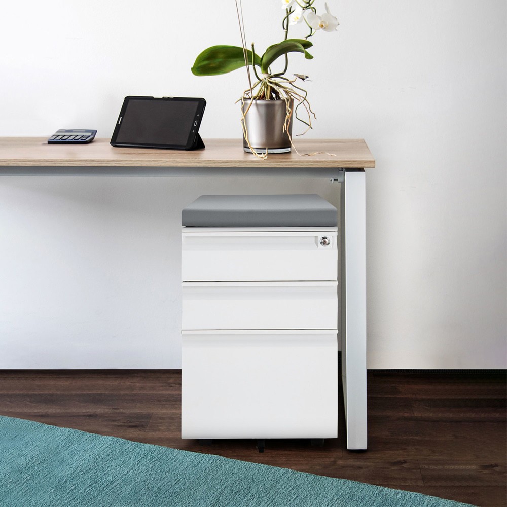 Produktabbildung Nr. 8: hjh OFFICE Rollcontainer COLOR OS Metall, weiß mit Sitzkissen grau