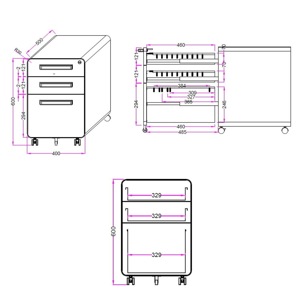 Produktabbildung Nr. 2: hjh OFFICE Rollcontainer COLOR PLUS I Metall, weiß / grau