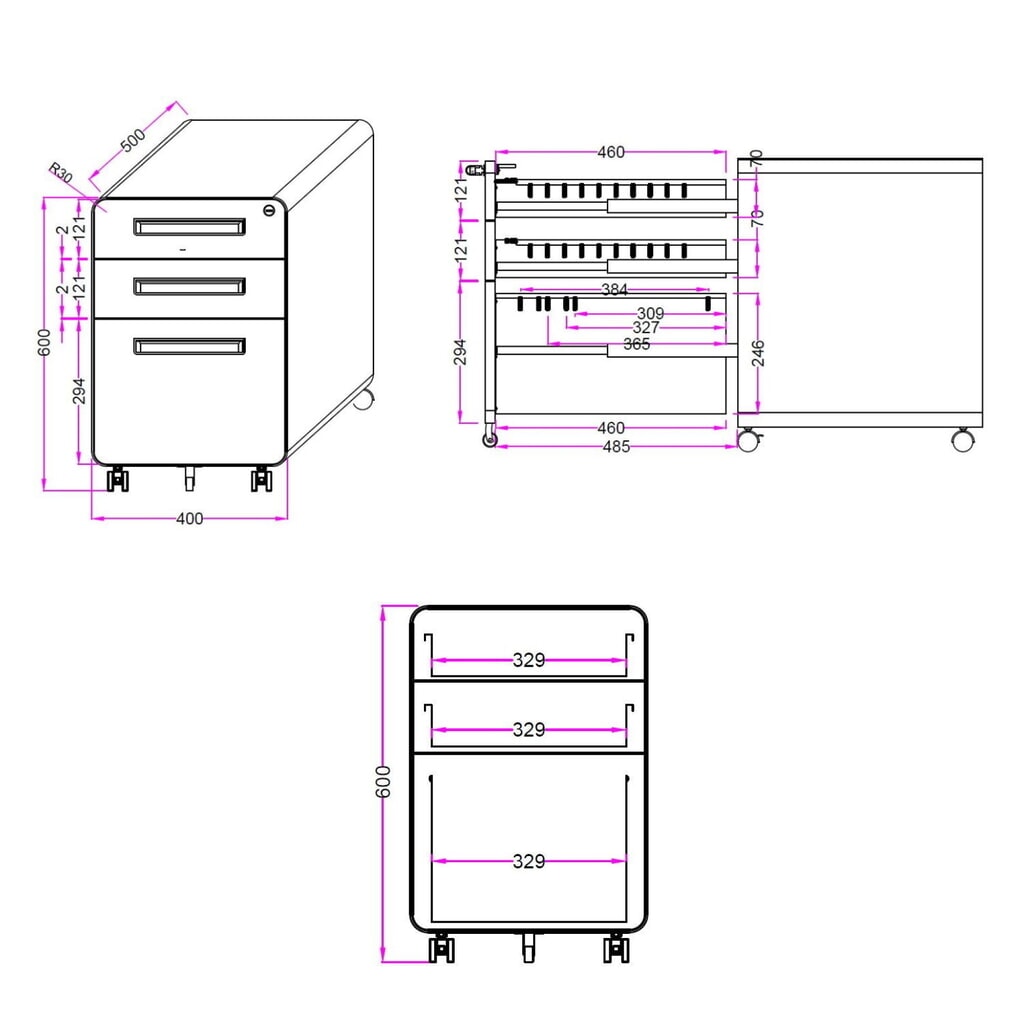 hjh OFFICE Rollcontainer COLOR PLUS I Metall, weiß / grau Produktabbildung Nr. 2: hjh OFFICE Rollcontainer COLOR PLUS I Metall, weiß / grau