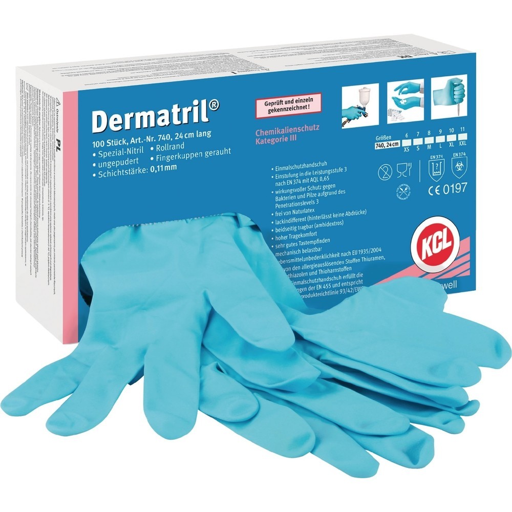 Produktabbildung: HONEYWELL Einweghandschuhe Dermatril 740, Nitril EN 374, EN 455 PSA-Kat. III, Größe 9