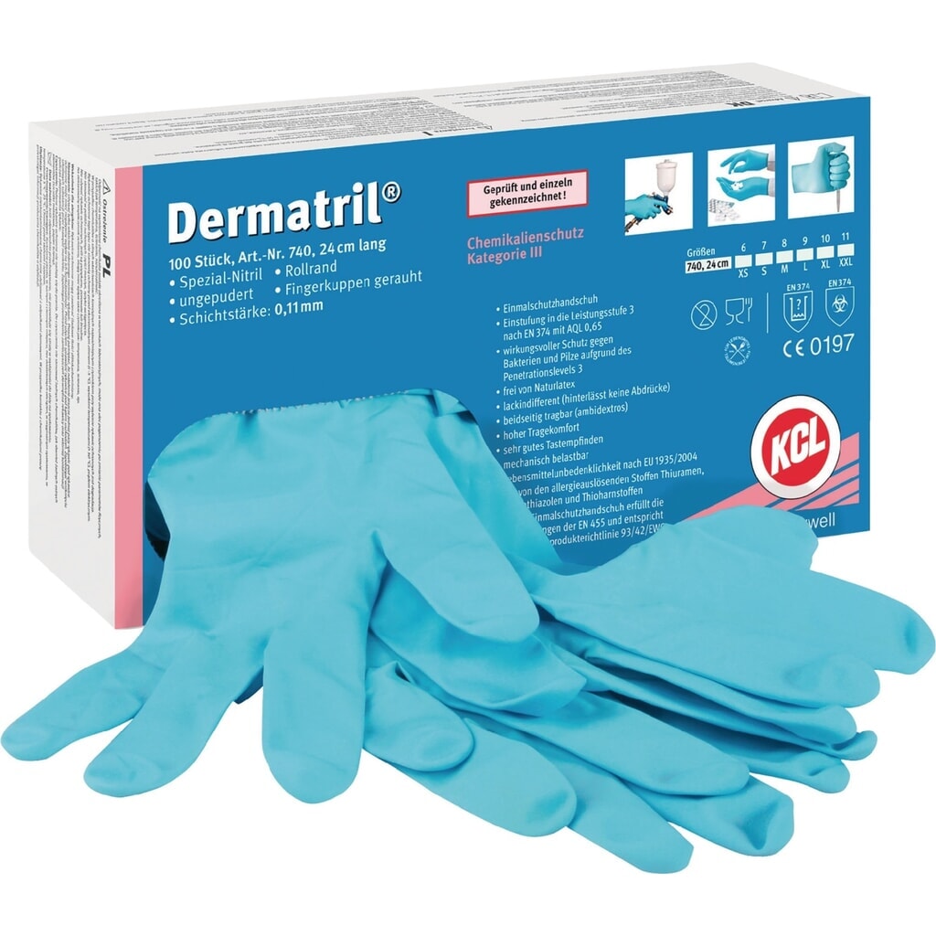 Produktabbildung: HONEYWELL Einweghandschuhe Dermatril 740, Nitril EN 374, EN 455 PSA-Kat. III, Größe 10