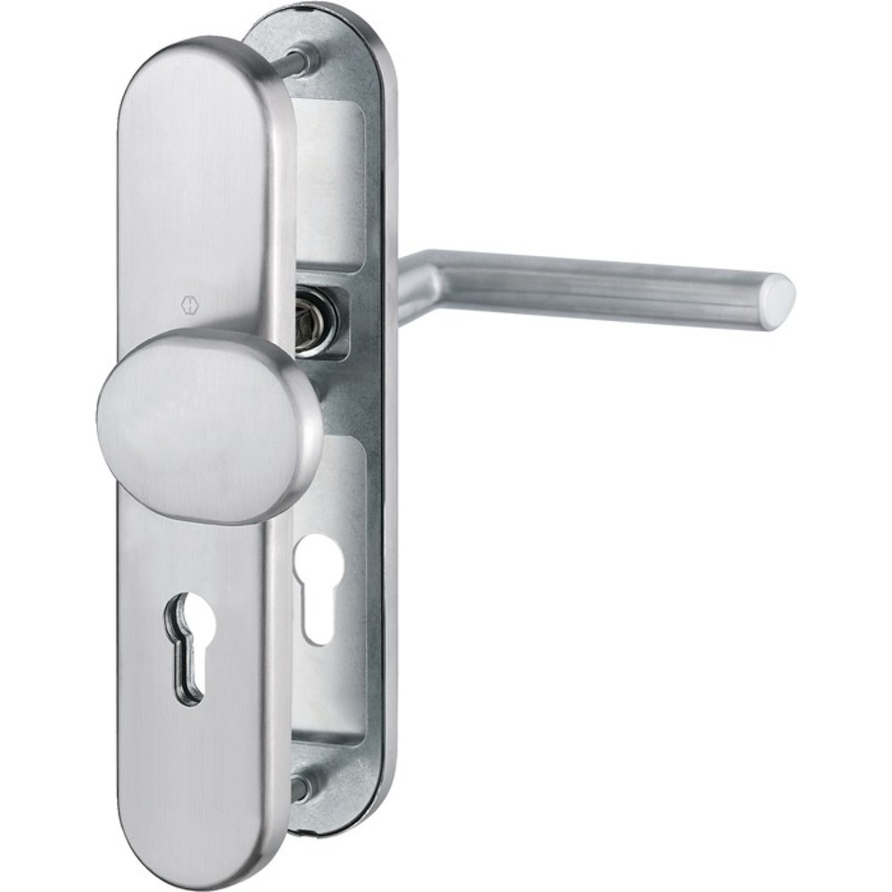 Produktabbildung: HOPPE FS-Schutzgarnitur Amsterdam FS-E86G/3331/3310/1400F, für Türstärke 42-47 mm PZ abgerundet, Edelstahl F69 D/K, DIN links / rechts