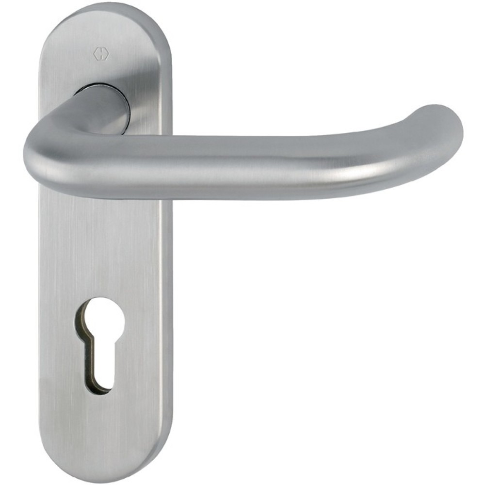 HOPPE Kurzschildgarnitur Paris E138/353KH, PZ abgerundet, Edelstahl F69, Drückergarnitur Produktabbildung: HOPPE Kurzschildgarnitur Paris E138/353KH, PZ abgerundet, Edelstahl F69, Drückergarnitur