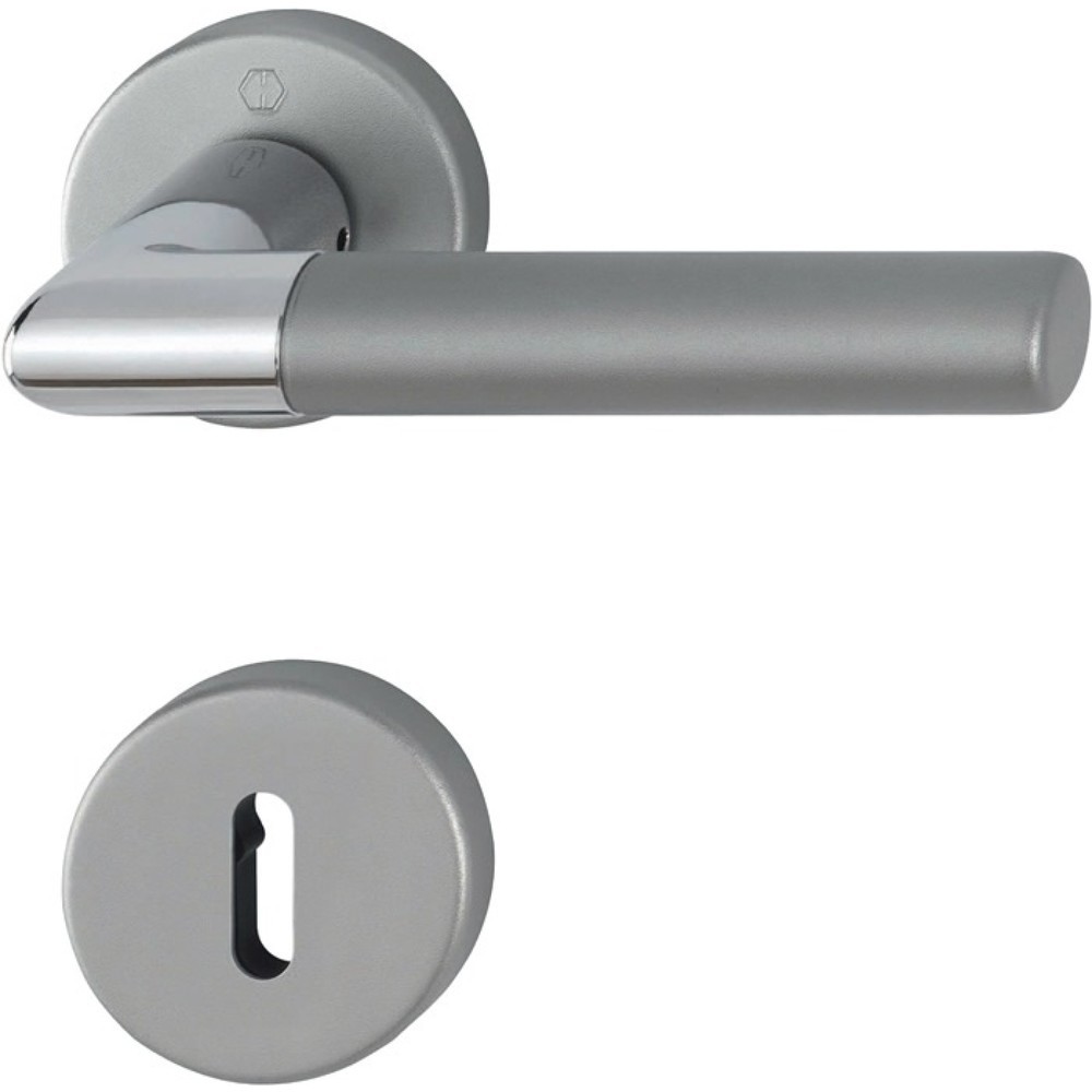 Produktabbildung: HOPPE Rosettengarnitur Lecce 1405/42KV/42KVS, rund OB, Aluminium F49/F9-2, DIN links / rechts D/D