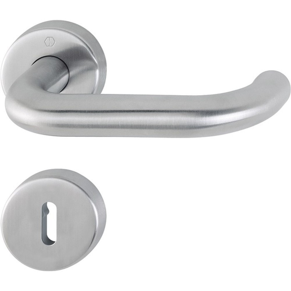 HOPPE Rosettengarnitur Paris E138/42H/42HKVS, rund OB, Edelstahl F69, DIN links / rechts D/D Produktabbildung: HOPPE Rosettengarnitur Paris E138/42H/42HKVS, rund OB, Edelstahl F69, DIN links / rechts D/D