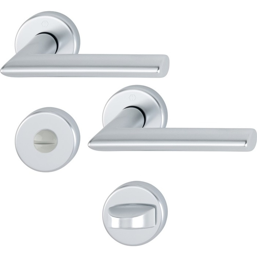 Produktabbildung: HOPPE Rosettengarnitur Stockholm 1140/42KV/42KVS, rund SK/OL, Aluminium F1, DIN links / rechts D/D