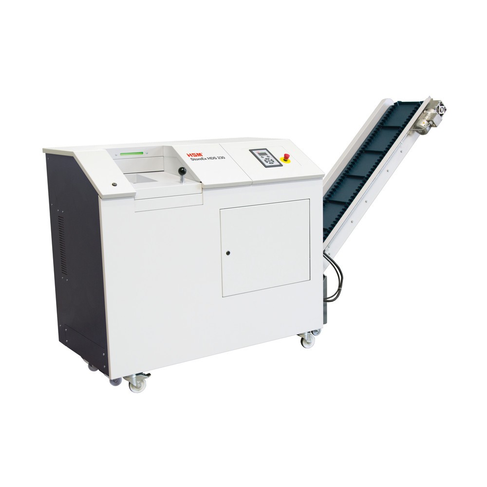 Produktabbildung: HSM® Medienvernichter StoreEx HDS 230, mit Förderband, einstufig, Partikelschnitt 20 x 40-50 mm