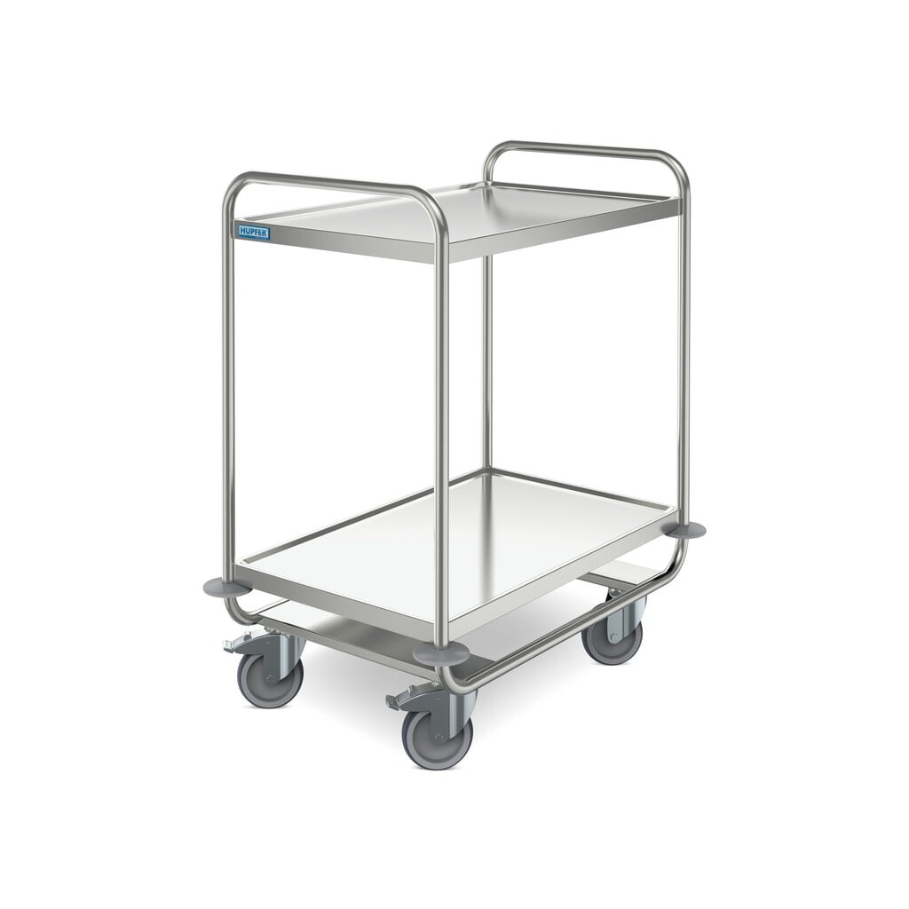 HUPFER® Schwerer Servierwagen aus Edelstahl, 2 Etagen à 800 x 500 mm Produktabbildung: HUPFER® Schwerer Servierwagen aus Edelstahl, 2 Etagen à 800 x 500 mm