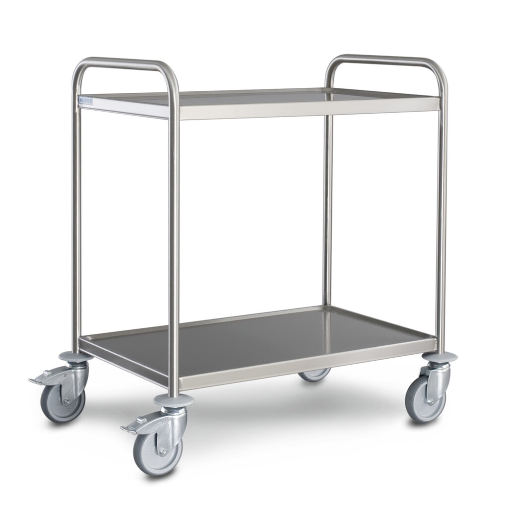 Produktabbildung: HUPFER® Servierwagen aus Edelstahl, 2 Etagen à 800 x 500 mm