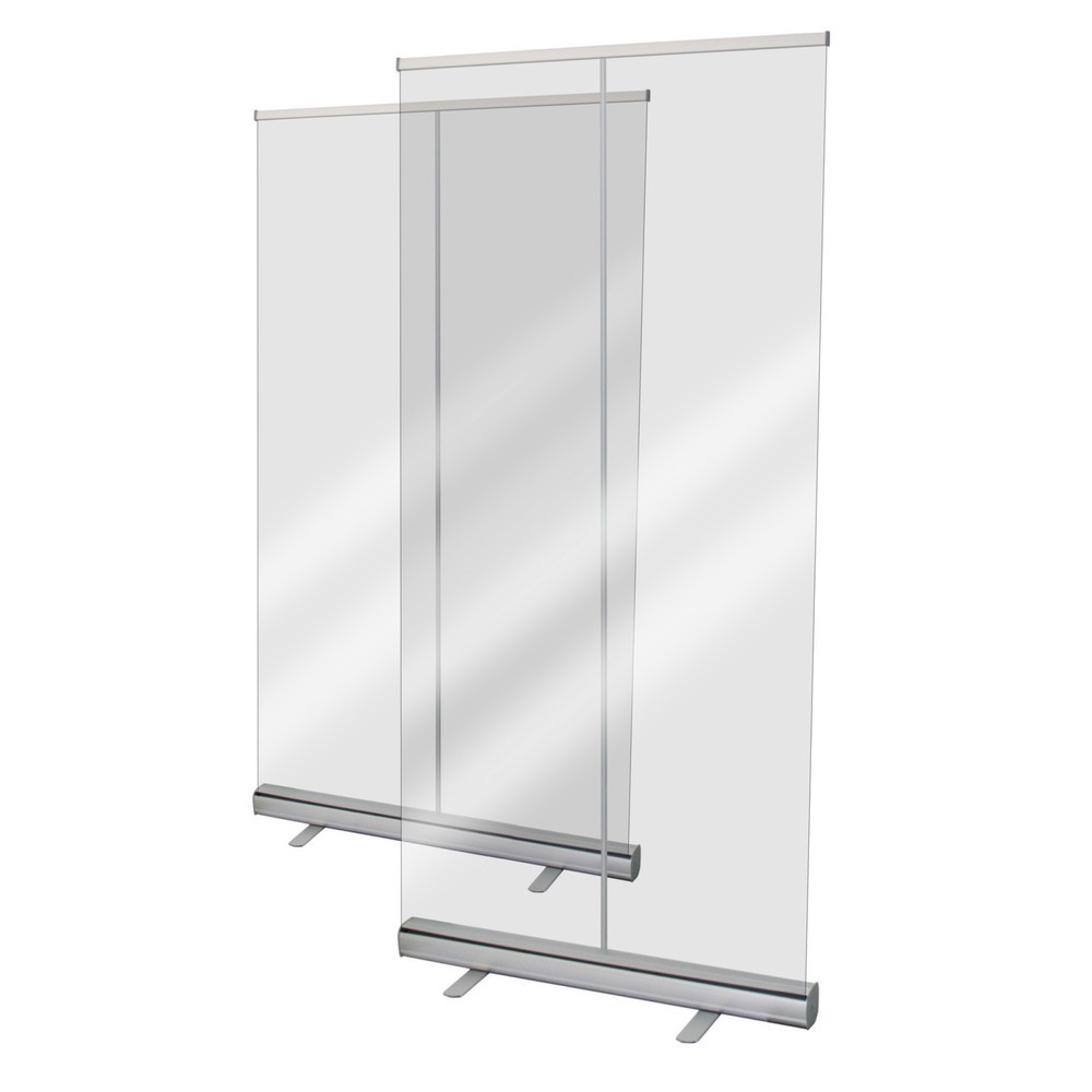 Produktabbildung: Hygiene-Schutzwand Roll-Up, glasklare u. reißfeste PET-Folie, HxB 2.200 x 850 mm
