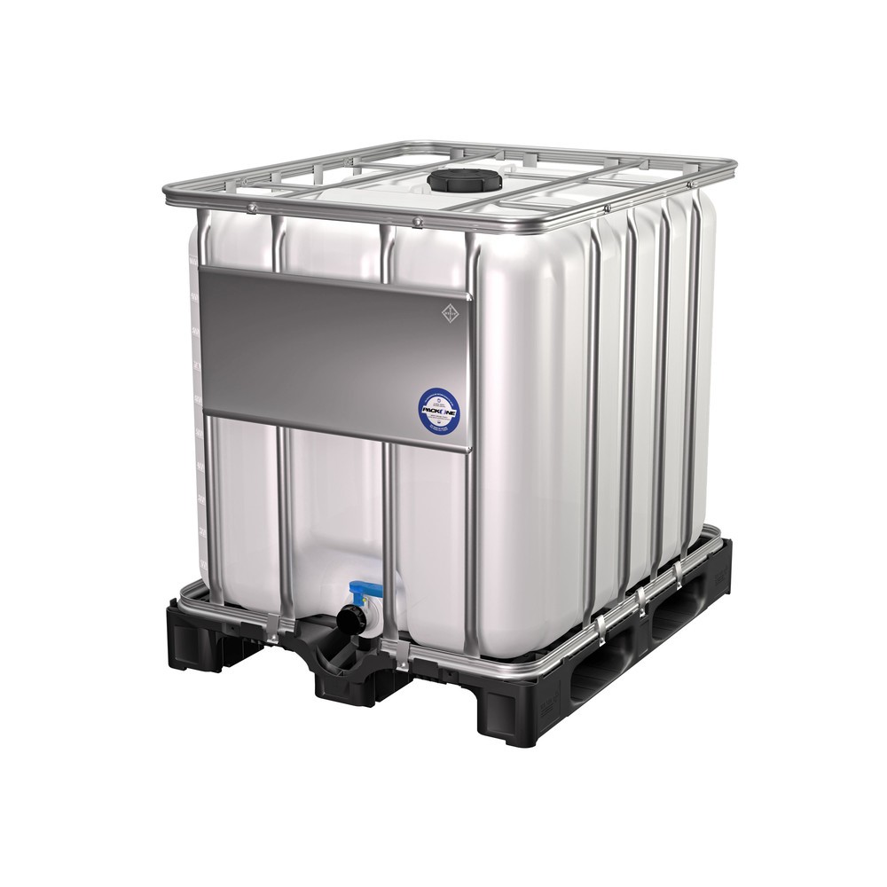 Produktabbildung: IBC-Container, auf Kunststoffpalette, mit verzinktem Stahlrohrrahmen, 1000 Liter, Standard