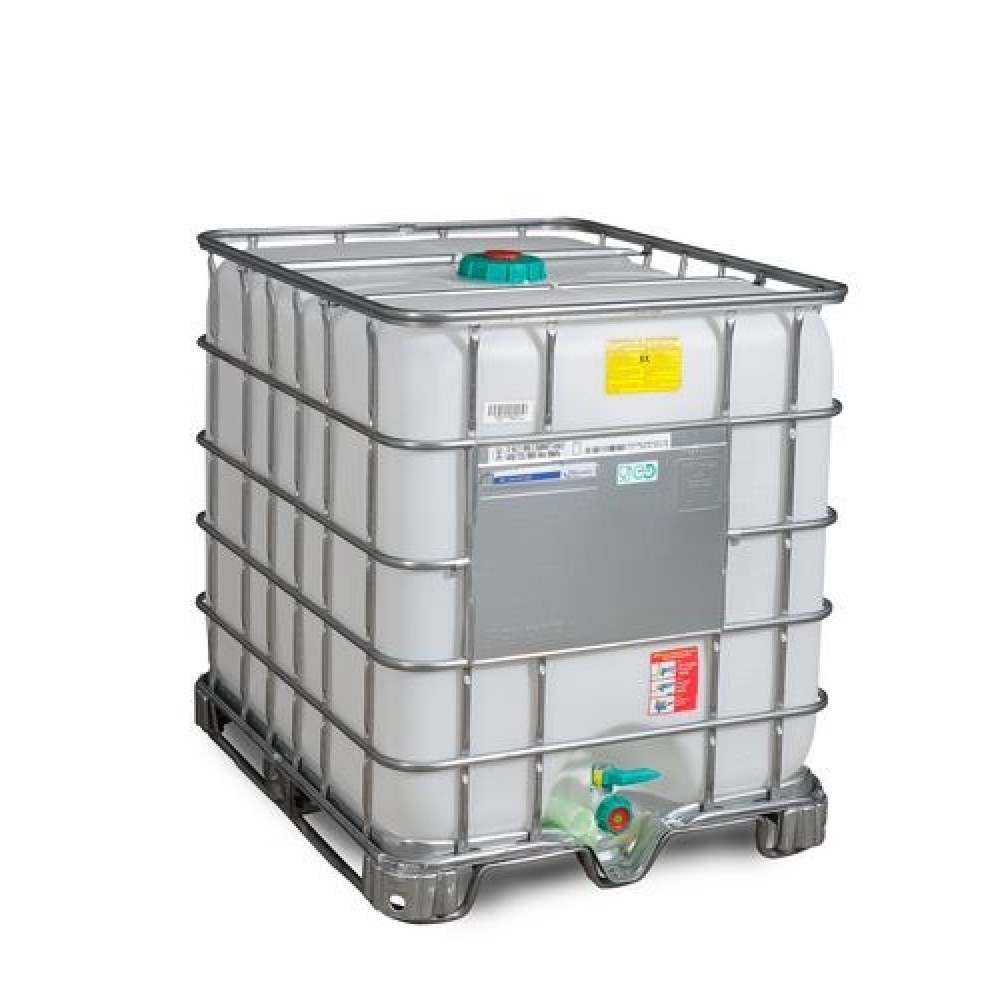 Produktabbildung: IBC, Gefahrgut- und Ex-Ausführung, Stahlkufen, 1.000 l, Öffnung NW150, Auslauf NW50