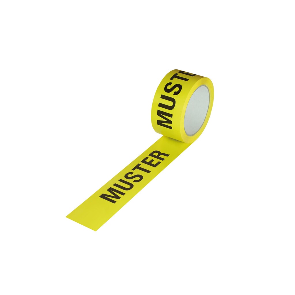 ISO-Klebeband PP, 50 mm breit x 66 lfm, 52µ - gelb Aufdruck "Muster" Produktabbildung: ISO-Klebeband PP, 50 mm breit x 66 lfm, 52µ - gelb Aufdruck "Muster"