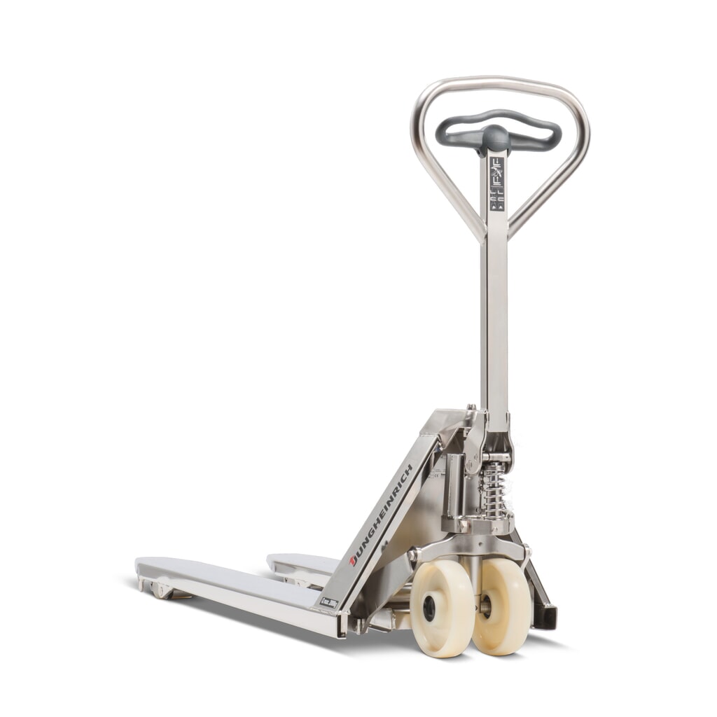 Produktabbildung: Jungheinrich Edelstahl-Handhubwagen AM I20p, Professional-Ausführung, Tragfähigkeit 2.000 kg, Gabellänge 1.220 mm, Nylon