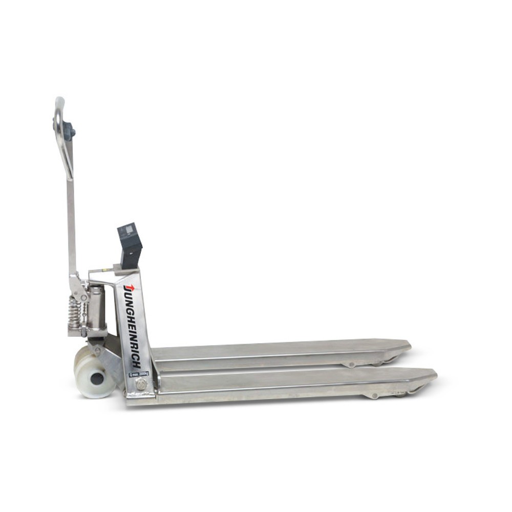 Produktabbildung: Jungheinrich Edelstahl-Hubwagen mit Waage AMW I20, Tragfähigkeit 2.200 kg, 1 kg-Schritte
