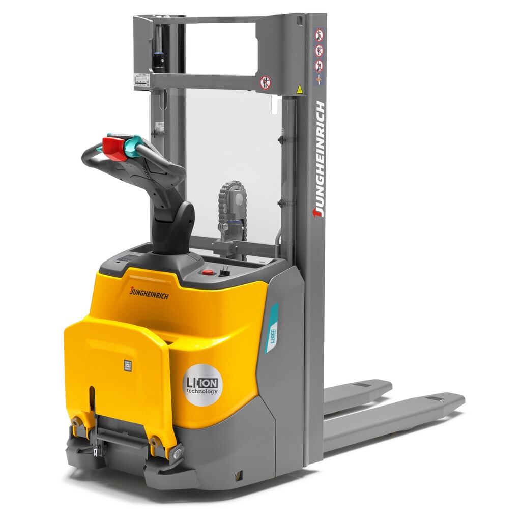 Jungheinrich Elektro-Hochhubwagen ERC 110i DZ mit Standplattform, Dreifach-Teleskop-Hubgerüst, Hubhöhe 4.300 mm, Tragfähigkeit 1.000 kg, Proportionalhydraulik Produktabbildung Nr. 1: Jungheinrich Elektro-Hochhubwagen ERC 110i DZ mit Standplattform, Dreifach-Teleskop-Hubgerüst, Hubhöhe 4.300 mm, Tragfähigkeit 1.000 kg, Proportionalhydraulik